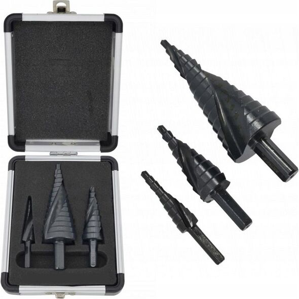 Wiertło AWTools AW WIERTŁO STOPNIOWE SPIRALNE KPL. 3szt./ 4-12 4-20 4-39mm/ AICrN/ CZARNE/ ETUI PLASTIK. 13520296 5903678616229