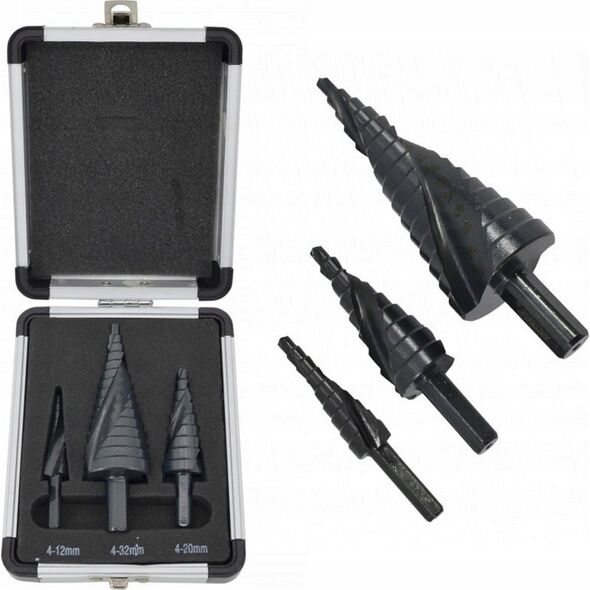 Wiertło AWTools AW WIERTŁO STOPNIOWE SPIRALNE KPL. 3szt./ 4-12 4-20 4-32mm/ AICrN/ CZARNE/ ETUI PLASTIK. 13520490 5903678616212