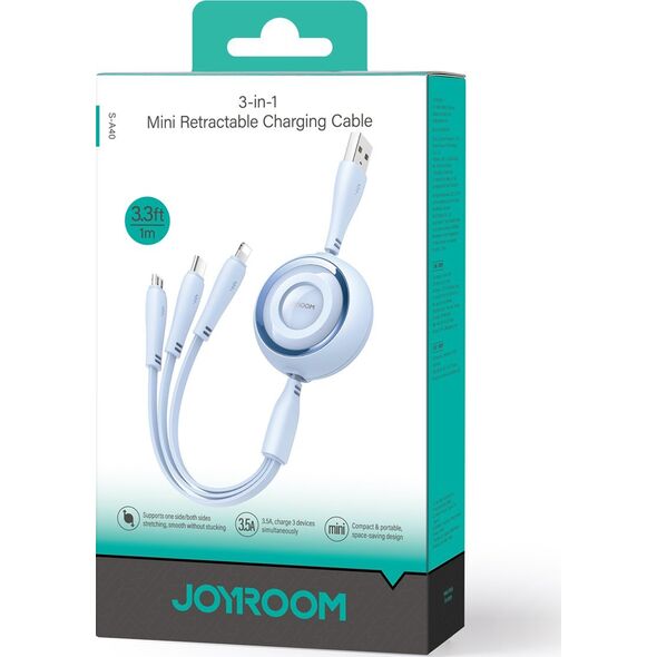 Joyroom 3w1 Kabel zwijany Colorful Series USB-A do USB-C / iPhone Lightning / microUSB 1m niebieski 3w1 Kabel zwijany Colorful Series USB-A do USB-C / iPhone Lightning / microUSB 1m niebieski 13551519 6941237121035