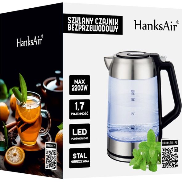 Czajnik Art Elektryczny czajnik szklany HanksAir podświetlany 1,7L 13557925 5906721172116