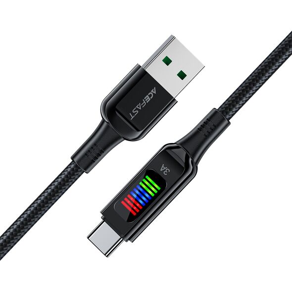 Acefast Kabel przewód USB-A - USB-C 60W z wyświetlaczem 1.2m czarny Kabel przewód USB-A - USB-C 60W z wyświetlaczem 1.2m czarny 13576597 6974316282785