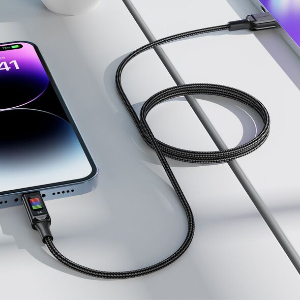 Acefast Kabel przewód USB-A - USB-C 60W z wyświetlaczem 1.2m czarny Kabel przewód USB-A - USB-C 60W z wyświetlaczem 1.2m czarny 13576597 6974316282785