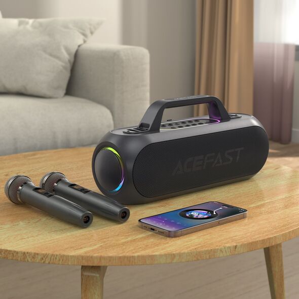 Głośnik Acefast Głośnik bezprzewodowy do karaoke 200W z 2 mikrofonami USB-C czarny Głośnik bezprzewodowy do karaoke 200W z 2 mikrofonami USB-C czarny 13576600 6974316282792