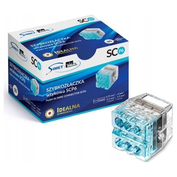 Simet Szybkozłączka wciskana do drutów 6x 0,75-4mm2 24A Simet Ideal SCP6 88000003S transparentna/niebieska 13581893 5907813235962