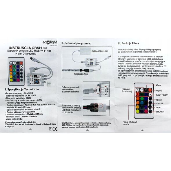 ECOLIGHT2 Eco Light EC79900 sterownik LED RGB IR24 WiFi 96W biały 13615421 5901986799009