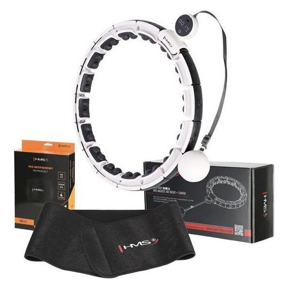 HMS ZESTAW HULA HOP MAGNETYCZNY WHITE HHM16 Z LICZNIKIEM HMS + PAS WYSZCZUPLAJĄCY BR163 BLACK 13620042 5907695552751