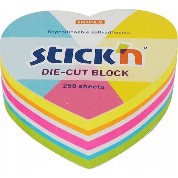 STICK N Notes SERCE 64X67mm MIX 5 KOL.Neon+biały 250KART. 21836 STICK`N 13644804 4712759218365