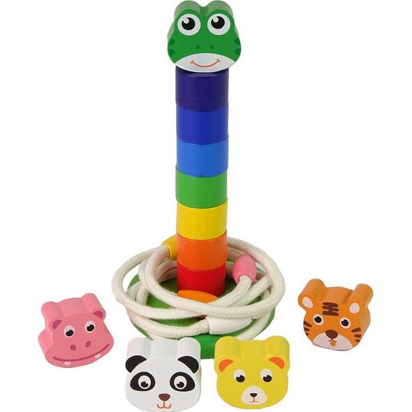 LeanToys Piramidka Drewniana Edukacyjna Układanka Sznurek Zwierzęta 13655768 5905323214460