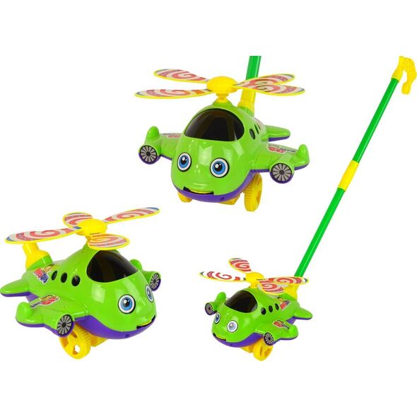 LeanToys Wesoły Samolot Pchacz Kij Dzwonek Zielony 13655792 5905515357586