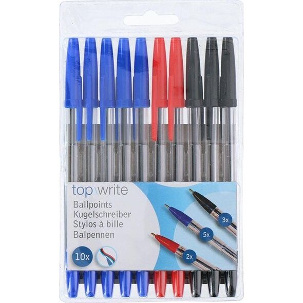 Topwrite Topwrite - Zestaw długopisów kulkowych 10 szt. (niebieski/czarny/czerwony) 13673113 8711252986418