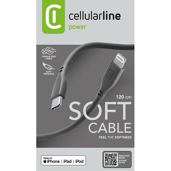 Kabel USB Cellular Line Lightning - USB-C 1.2 m Czarny (USBDATASOFTC2LMFIK) 13673145 8018080431395