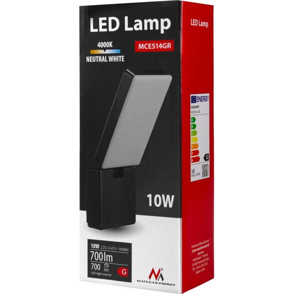 Naświetlacz Maclean Lampa LED Maclean, kolor szary, 10W, IP65, 700lm, barwa neutralna biała (4000K) MCE514 GR 13673216 5902211134589