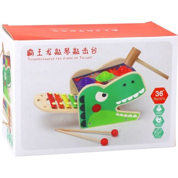 LeanToys Dinozaur Wbijak Cymbałki 2w1 Drewniany Czerwony 13674407 5904665992227