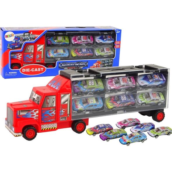 LeanToys Zestaw Ciężarówka Transportowa Auta Wyścigowe 12szt. 13674592 5905323215108