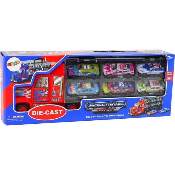 LeanToys Zestaw Ciężarówka Transportowa Auta Wyścigowe 12szt. 13674592 5905323215108