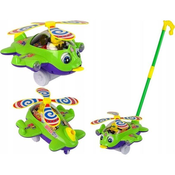 LeanToys Samolot Pchacz Dzwonek Kij Pilot Zielony 13674854 5905515357562