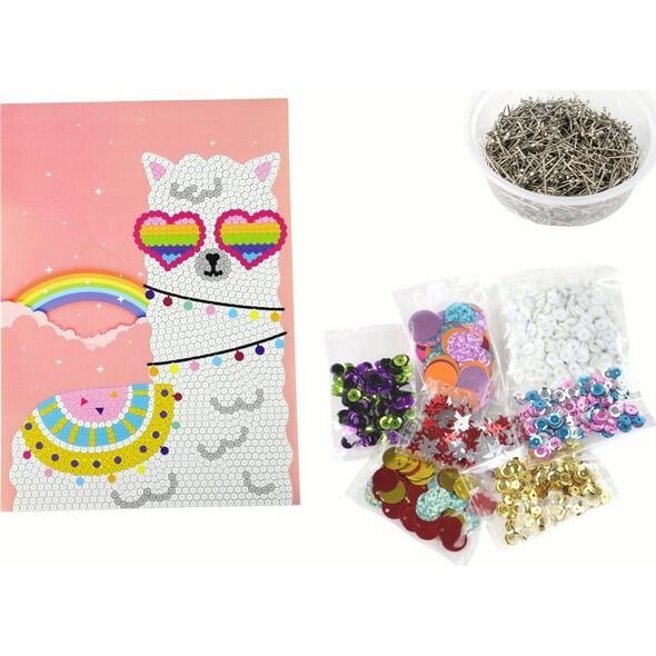LeanToys Zestaw DIY Cekiny Szpilki Lama Ramka Kolorowy 13675128 5905679076156