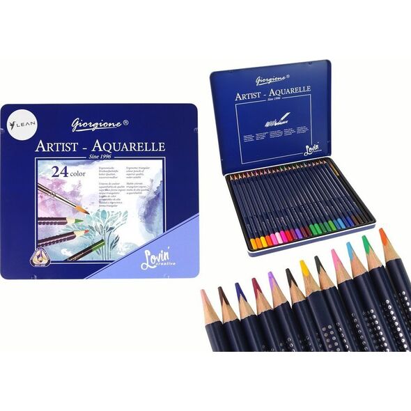 LeanToys Zestaw 24 Kredek Akwarelowych Metalowy Pojemnik 13675146 5905679076668
