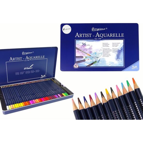 LeanToys Zestaw 36 Kredek Akwarelowych Metalowy Pojemnik 13675150 5905679076675