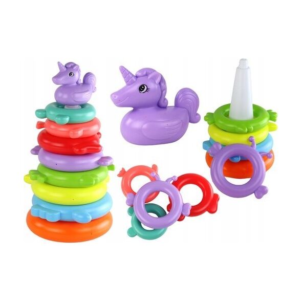 LeanToys Piramidka Jednorożec Układanka 8 Kółek Kolorowa 29cm x 14cm x 14cm 13675791 5905991003908