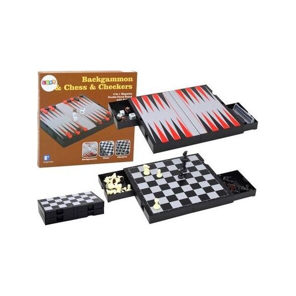 LeanToys Zestaw Gier 3w1 Plansza Magnetyczna Szachy Warcaby Backgammon 13676144 5905991009665