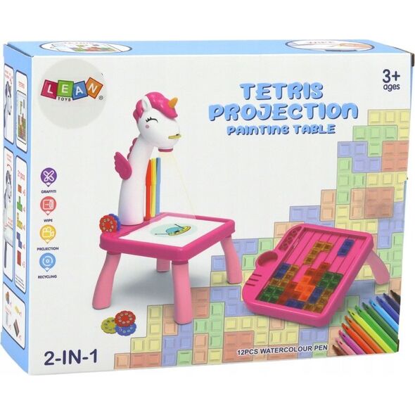 LeanToys Mini Projektor Stolik Tetris 2w1 Jednorożec Niebieski 13676154 5905991009801