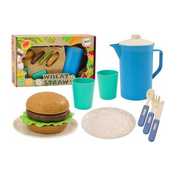 LeanToys Zestaw Naczyń Talerzyki Kubeczki Dzbanek Hamburger Sztućce 11 El 13676330 5905991015109