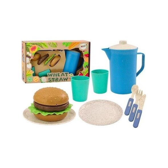 LeanToys Zestaw Naczyń Talerzyki Kubeczki Dzbanek Hamburger Sztućce 11 El 13676330 5905991015109