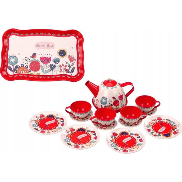 LeanToys Zestaw Do Kawy Herbaty Filiżanki Czajnik Taca Czerwony Kawiarnia 15 ele. 13676340 5905991015130