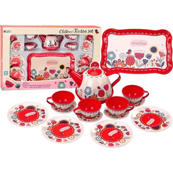 LeanToys Zestaw Do Kawy Herbaty Filiżanki Czajnik Taca Czerwony Kawiarnia 15 ele. 13676340 5905991015130