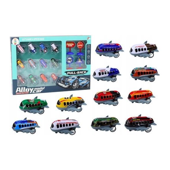 LeanToys Zestaw 12 Autek Samolotów Z Napędem 5cm Znaki Drogowe 13676660 5905991019695