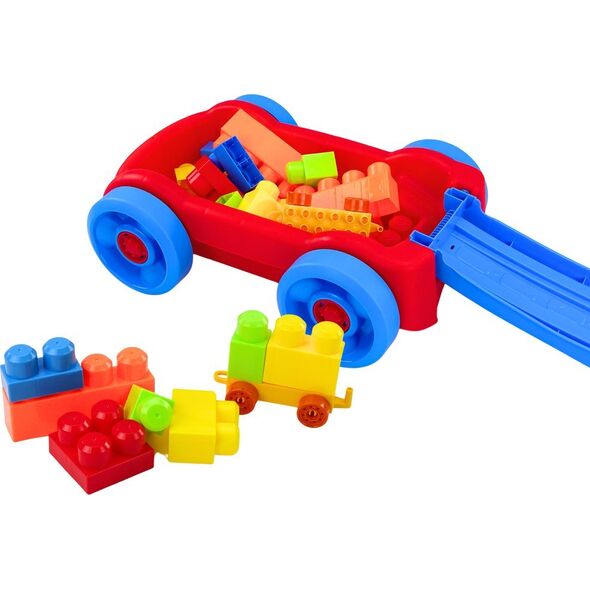 LeanToys Zestaw Klocków W Wózku Na Kółkach Niebiesko-Czerwony 13676736 5905991021117