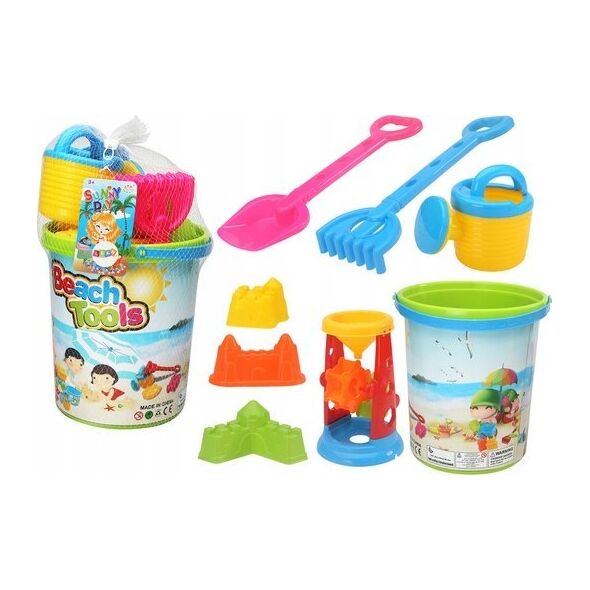 LeanToys Zestaw Zabawek Do Piasku Wiaderko Młynek Konewka Foremki Kolorowy 13676777 5905991021575