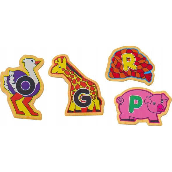 LeanToys Zestaw Magnesy Drewniane Literki Obrazki Zwierzęta Przedmioty 26 Sztuk 13676801 5905991021841
