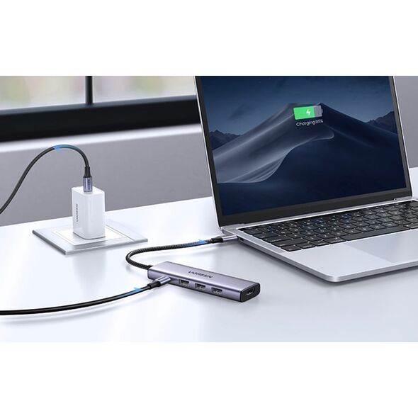 HUB USB Ugreen Hub USB-C Ugreen CM511, HDMI 4K 60Hz, 3x USB 3.0 5Gbps, PD 100W (srebrny) 13680329 6941876215973