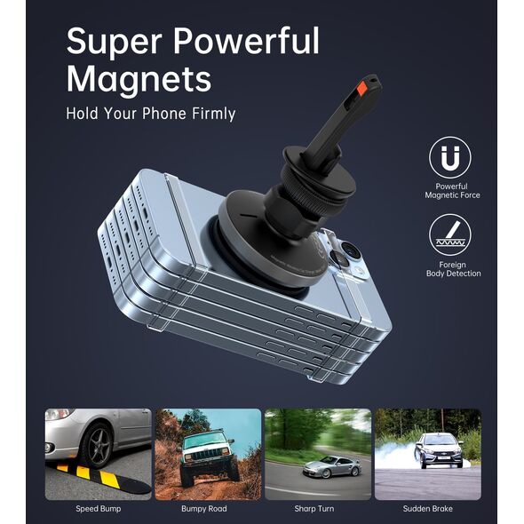 Choetech Magnetyczny uchwyt samochodowy Choetech T204-F, z ładowarką 15W (czarny) 13680355 6932112106360