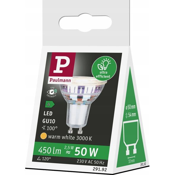 Paulmann Źródło światła LED GU10 ECO LINE 2.5W 450lm 3000K 230V srebrny / szkło 13684395 4000870291924