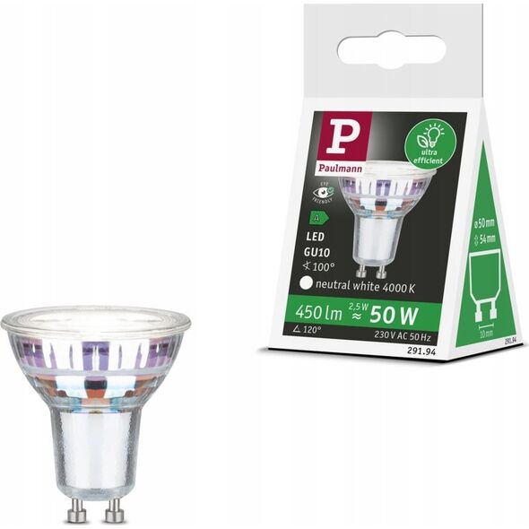 Paulmann Źródło światła LED GU10 ECO LINE 2.5W 450lm 4000K 230V srebrny / szkło 13684409 4000870291948