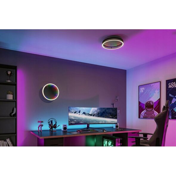 Lampa sufitowa Paulmann Plafoniera SPACEGLOW ONE LED 3D DIM RGB rainbow 38W 3900lm 3000-6500K pilot  230V czarny matowy / metal 13684447 4000870710562