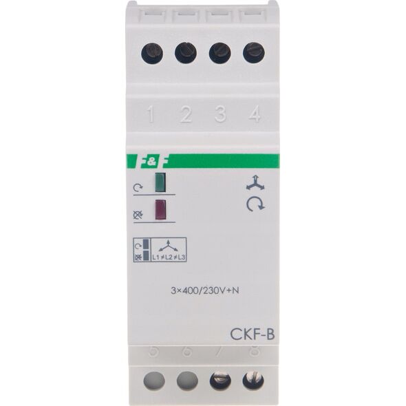 F&F Przekaźnik kolejności i zaniku faz F&F CKF-BR-TRMS 10A 1NO/NC opóźnienie 4s asymetria 40-80V True RMS na szynę DIN 13684932 5902431673639