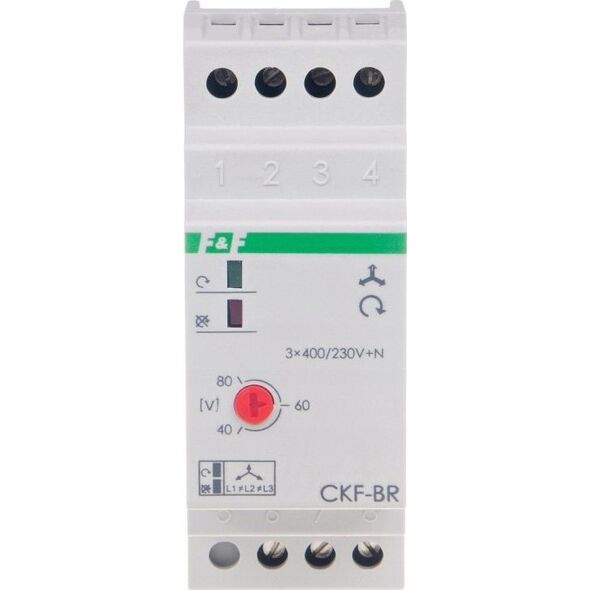 F&F Przekaźnik kolejności i zaniku faz F&F CKF-BR-TRMS 10A 1NO/NC opóźnienie 4s asymetria 40-80V True RMS na szynę DIN 13684932 5902431673639