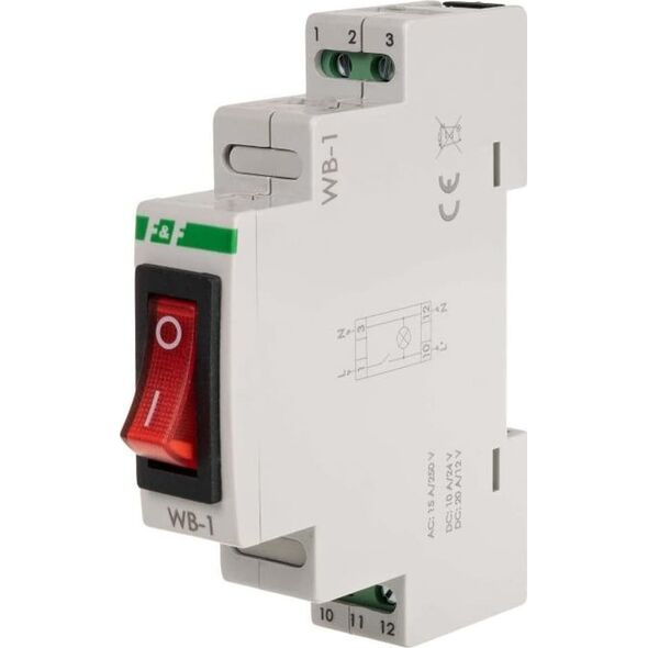 F&F Przełącznik dwupozycyjny F&F WB-1R 16A 1NO 230V AC z podświetleniem czerwonym na szynę DIN 13684934 5908312599944
