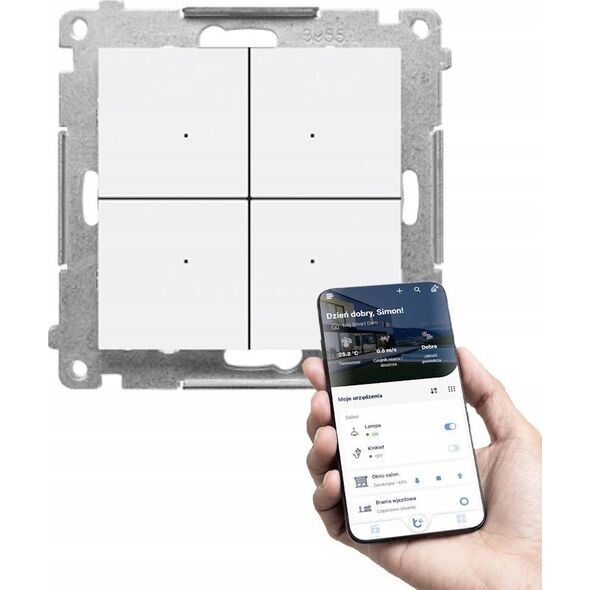 Kontakt-Simon Kontroler przyciskowy Kontakt-Simon 55 TEK1W.01/111 CONTROL sterujący bezprzewodowo innymi urządzeniami Simon GO, sterowany smartfonem, moduł biały mat 13685297 5902787891428