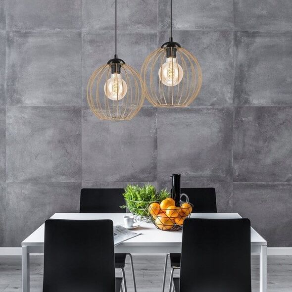 Lampa wisząca Lamkur Lamkur Zoya 45399 lampa wisząca zwis metalowa loft klatka 2x60W E27 czarna/złota 13685349 5907687445399