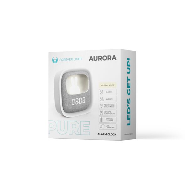 Alarm clock with LED Bunny night light PURE FNL-06 AURORA white square Forever Light 5907457736498