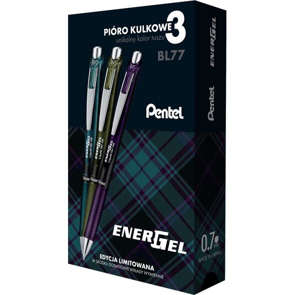 Pentel Pióro kulkowe ENERGEL BL77 (3szt.) 3-odcienie czarnego +wkłady LR7 BL77A2-ST3KSVPL PENTEL 13719603 5902894026775