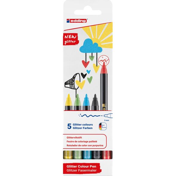 Edding Pisak z cienką końcówką e-1200 EDDING, 3mm, 5 szt., mix kolorów brokatowych 13757029 4057305059550