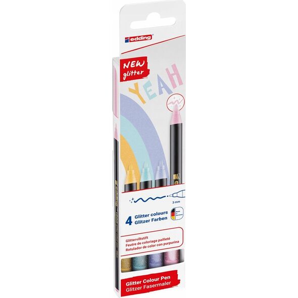 Edding Pisak z cienką końcówką e-1200 EDDING, 3mm, 4 szt., mix kolorów brokatowych 13757031 4057305059994
