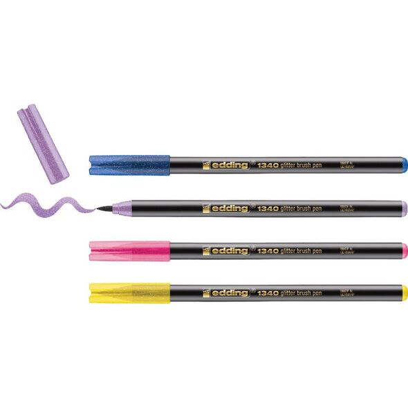 Edding Pisak z końcówką pędzelkowatą e-1340 EDDING, 1-6mm, 4 szt., mix kolorów brokatowych 13757041 4057305060013
