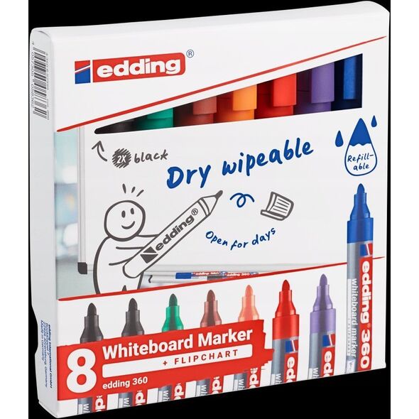 Edding Marker do tablic e-360 EDDING, 1,5-3mm, 8 szt., mix kolorów 13757043 4057305058362